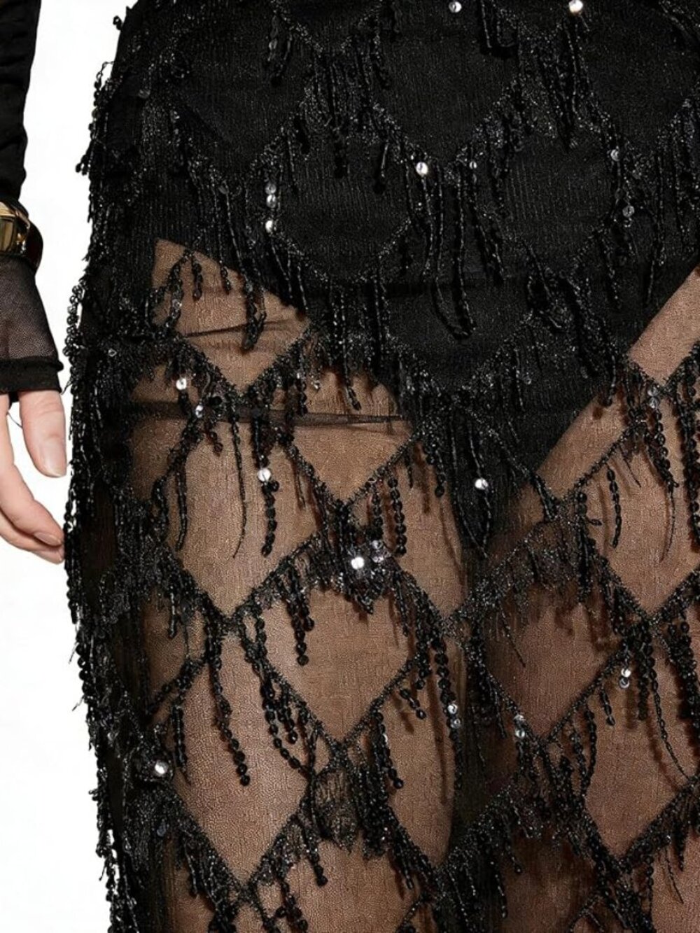 Women's Sequin Fringe Midi Skirt